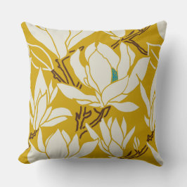 Magnolia-Grafik im Senfmuster Kissen