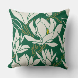 Magnolia-Grafik im Smaragd-Muster Kissen