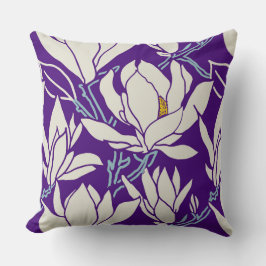 Magnolia-Grafik in violettem Muster Kissen
