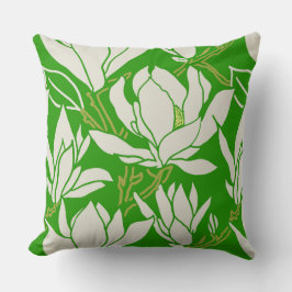 Magnolia graphic in kelly green pattern kissen