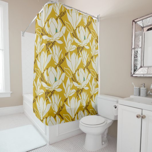 Magnolia graphic in mustard pattern duschvorhang (Beispiel)