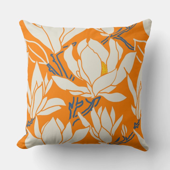 Magnolia graphic in orange pattern kissen (Vorderseite)