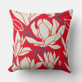 Magnolia graphic in red pattern kissen