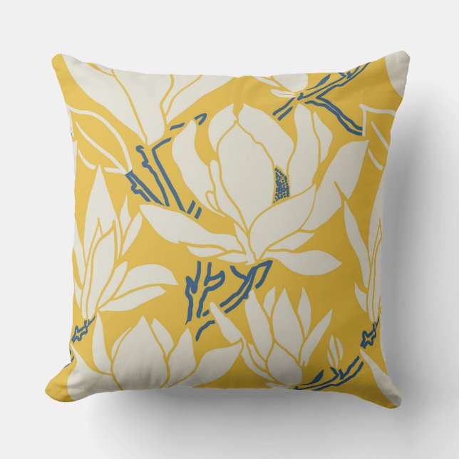Magnolia graphic in yellow pattern kissen (Vorderseite)