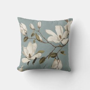 Magnolia-Hain mit Eulen 04 Enteneiblau Kissen
