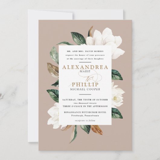 Magnolia Hochzeit Einladung | hellbraun (Vorderseite)