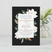 Magnolia Hochzeit Einladung | Schwarz (Stehend Vorderseite)