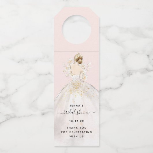 Magnolia Illustriert Bride Brautparty Flasche Ha Flaschenanhänger (Vorderseite)