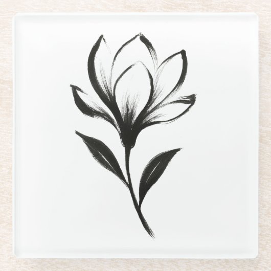 Magnolia im Tintenstil - Elegantes Blumendesign au Glasuntersetzer (Vorderseite)