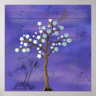 Magnolia Inspiriert Baum mit blauem Hintergrundpla Poster