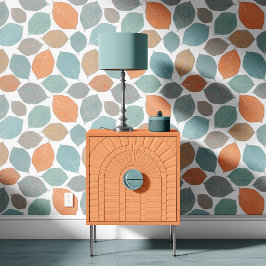 Magnolia Leaf Mild Orange Teal Aqua Blue Tapete