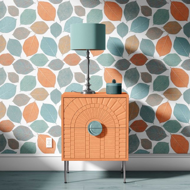 Magnolia Leaf Mild Orange Teal Aqua Blue Tapete (Von Creator hochgeladen)