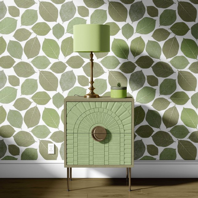 Magnolia Leaf Olive Sage Green White Tapete (Von Creator hochgeladen)