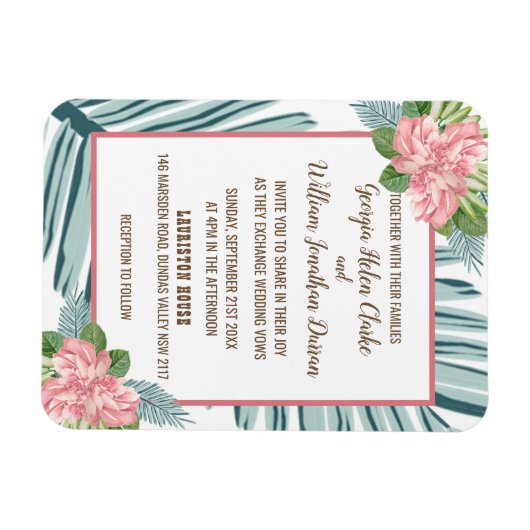 Magnolia Lilies Bouquet Wedding Magnet Card (Horizontal)