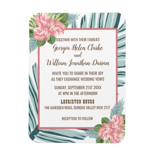 Magnolia Lilies Bouquet Wedding Magnet Card (Vertikal)
