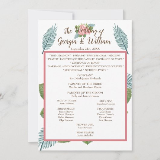 Magnolia Lilies Bouquet Wedding Program Chart (Vorderseite)