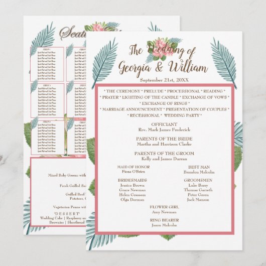 Magnolia Lilies Bouquet Wedding Program Chart (Vorne/Hinten)