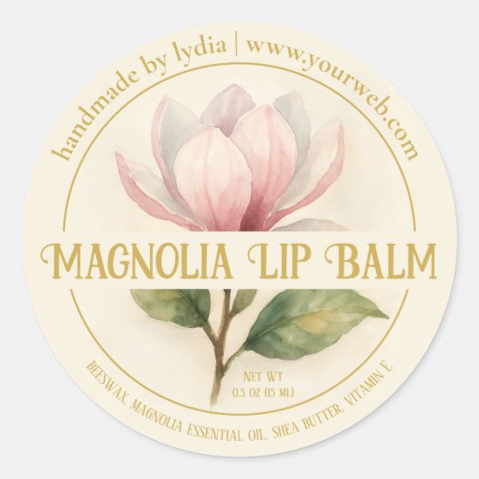 Magnolia Lip Balm Etikett Runder Aufkleber (Vorderseite)