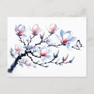 Magnolia mit Butterfly Asian Ink Painting Feiertagspostkarte