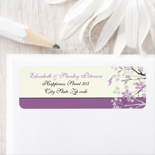 Magnolia mit violetten Blumen Hochzeitslabel (Insitu)