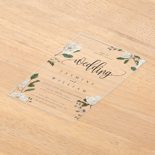 Magnolia Moderne Hochzeit Acryleinladungen (Ablage )