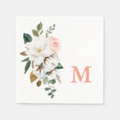 Magnolia Monogram Brautparty Cocktail Napkins Serviette (Vorderseite)
