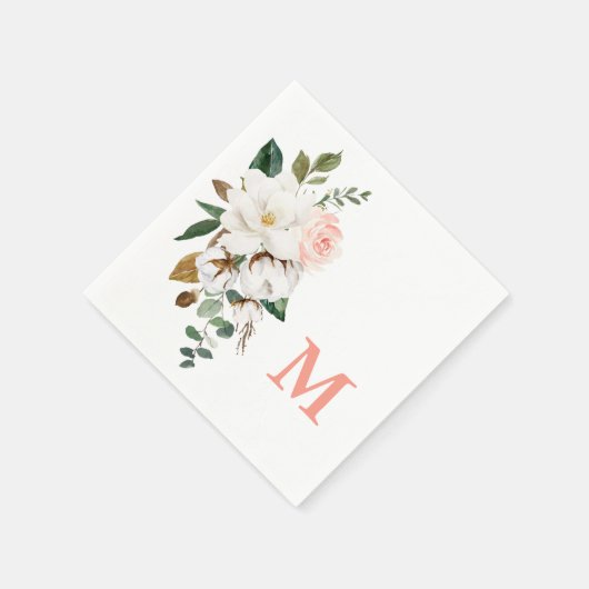 Magnolia Monogram Brautparty Cocktail Napkins Serviette (Ecke)