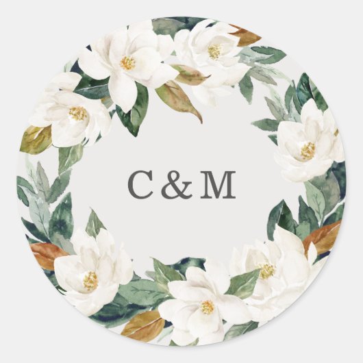 Magnolia Monogram Sticker Tag (Vorderseite)