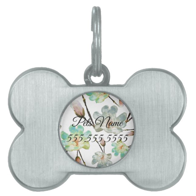 Magnolia Muster Pet Tag Tiermarke (Vorderseite)