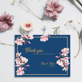 Magnolia Navy Blue Floral Wedding Thank You Postkarte