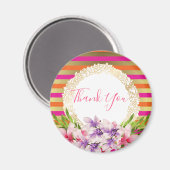 Magnolia on Pink & Imitate Gold Streifen Vielen Da Magnet (Vorderseite/Rückseite)