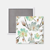 Magnolia Pattern Square Magnet (Vorderseite/Rückseite)
