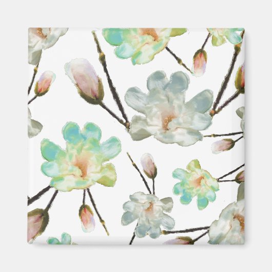 Magnolia Pattern Square Magnet (Vorne)