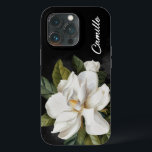 Magnolia Personalisiert Case-Mate iPhone Hülle<br><div class="desc">Eine elegante Magnolia-Abbildung auf einem schwarzen Hintergrund mit Aquarellfarbe. Bearbeiten Sie den Namen,  indem Sie auf Personalisieren klicken.</div>