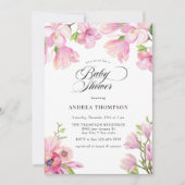 Magnolia | Pink Floral Baby Dusche Einladung (Vorderseite)