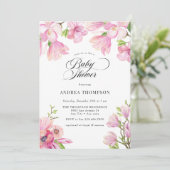 Magnolia | Pink Floral Baby Dusche Einladung (Stehend Vorderseite)