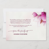 Magnolia Pink Florale Gedenkstätte Dankeschön Kart Dankeskarte (Rückseite)