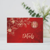 Magnolia Red Chinese Wedding Details Begleitkarte (Stehend Vorderseite)