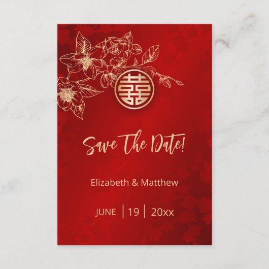 Magnolia Red Chinese Wedding Save the Date Card Begleitkarte (Vorderseite)