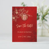 Magnolia Red Chinese Wedding Save the Date Card Begleitkarte (Stehend Vorderseite)