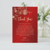 Magnolia Red Gold Chinese Wedding Dankeskarte (Stehend Vorderseite)