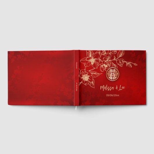 Magnolia Red Gold Chinese Wedding Gästebuch (Voll)