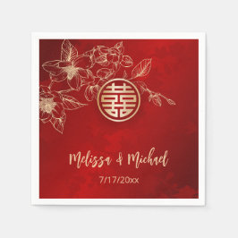 Magnolia Red Gold Chinese Wedding Serviette