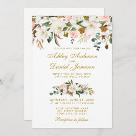 Magnolia Rose Foto Hochzeit Gold Einladung