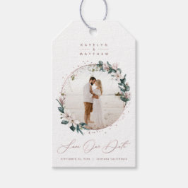 Magnolia & Rose Gold Circle Foto Save the Date Geschenkanhänger