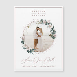 Magnolia & Rose Gold Circle Foto Save the Date Magnetkarte
