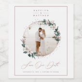 Magnolia & Rose Gold Circle Foto Save the Date Weinetikett (Einzelnes Label)