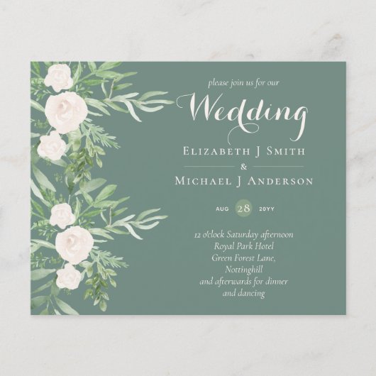 Magnolia Sage Green Floral Wedding lädt das Budget Flyer (Vorne)