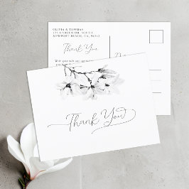Magnolia Schwarz-weiß Calligrafy Wedding Danke Postkarte