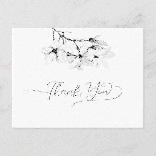 Magnolia Schwarz-weiß Calligrafy Wedding Danke Postkarte (Vorderseite)